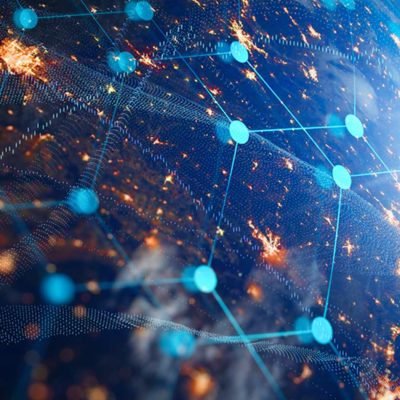 Communication technology for internet business. Global world network and telecommunication on earth cryptocurrency and blockchain and IoT. Elements of this image furnished by NASA